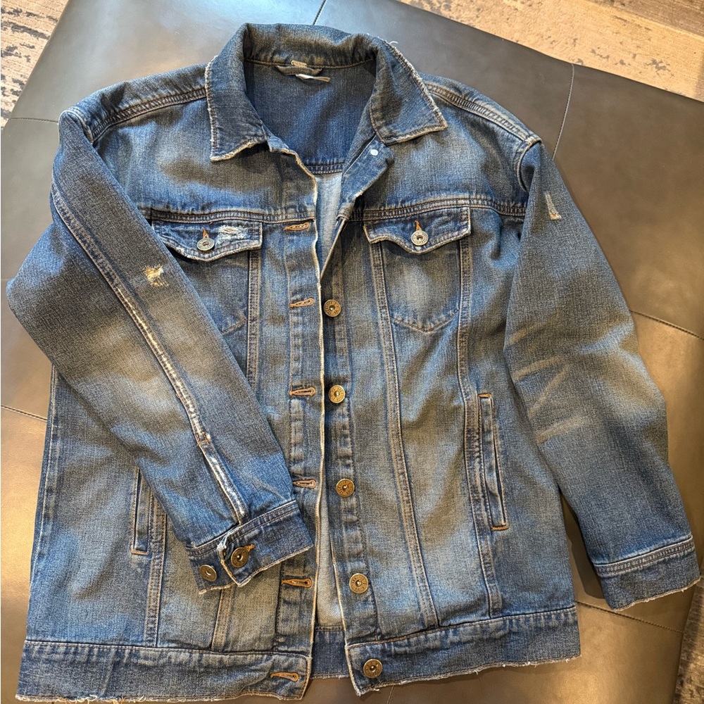 Free People Blue Distressed Denim Jean Jacket - Small - Picture 1 of 6